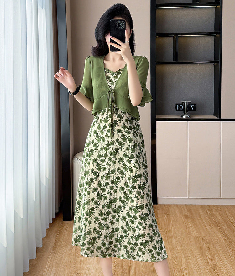 Plus Size French Vintage Floral Dress With Matching Bolero Cardigan