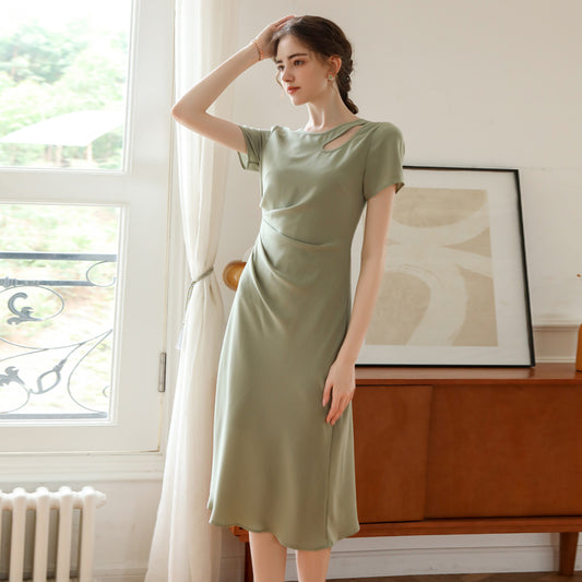 Sage Green Side-Gathered Short Sleeve Midi