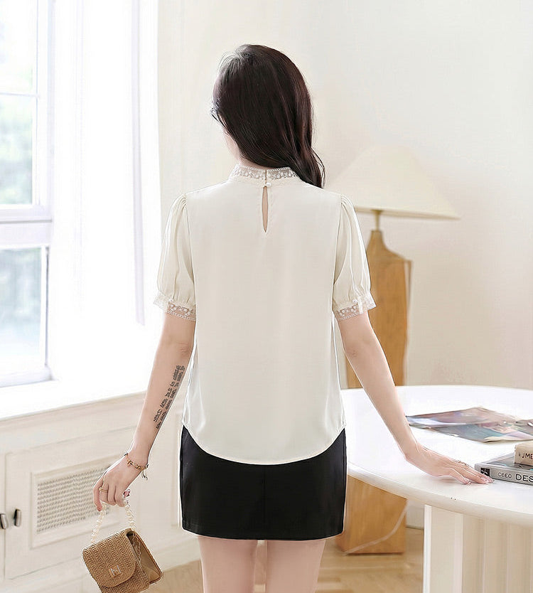 Genevieve Lace Trim Satin Blouse