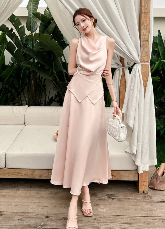Satin Cowl Top & Maxi Skirt Set