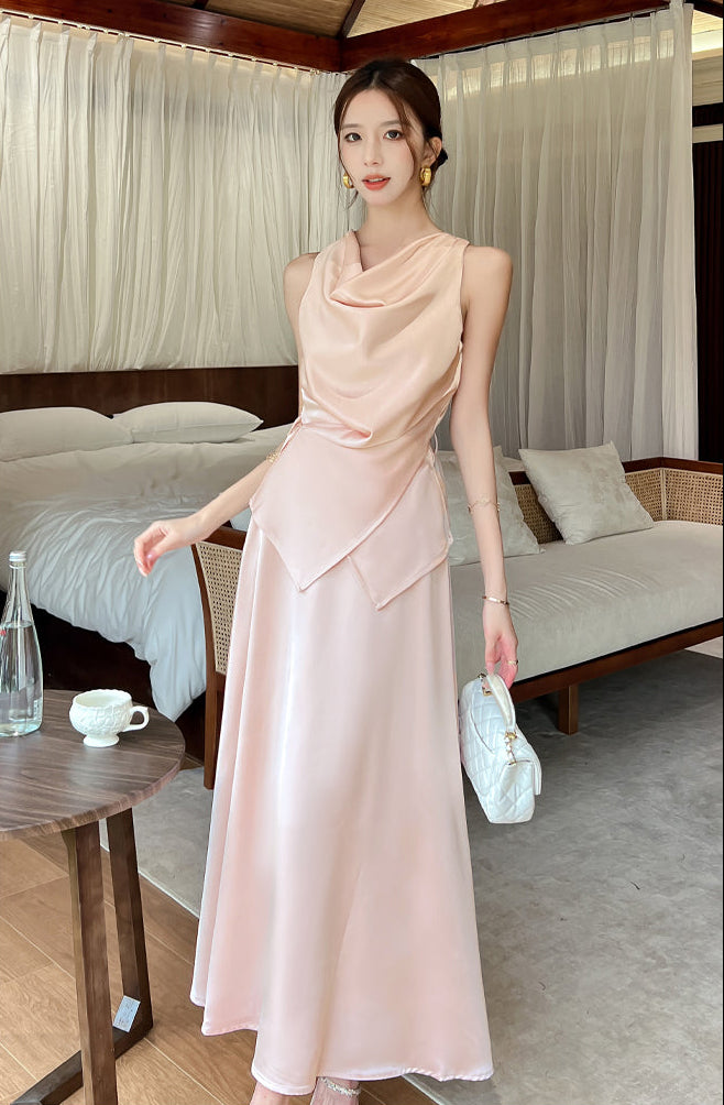Satin Cowl Top & Maxi Skirt Set
