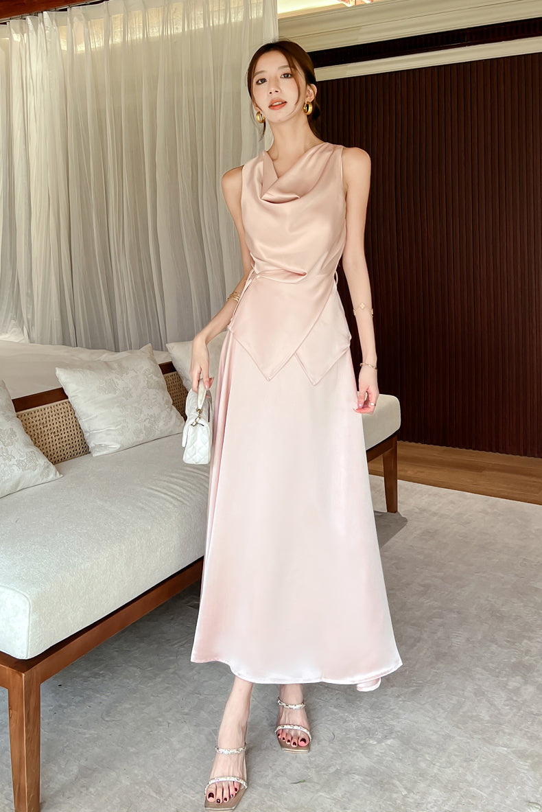 Satin Cowl Top & Maxi Skirt Set