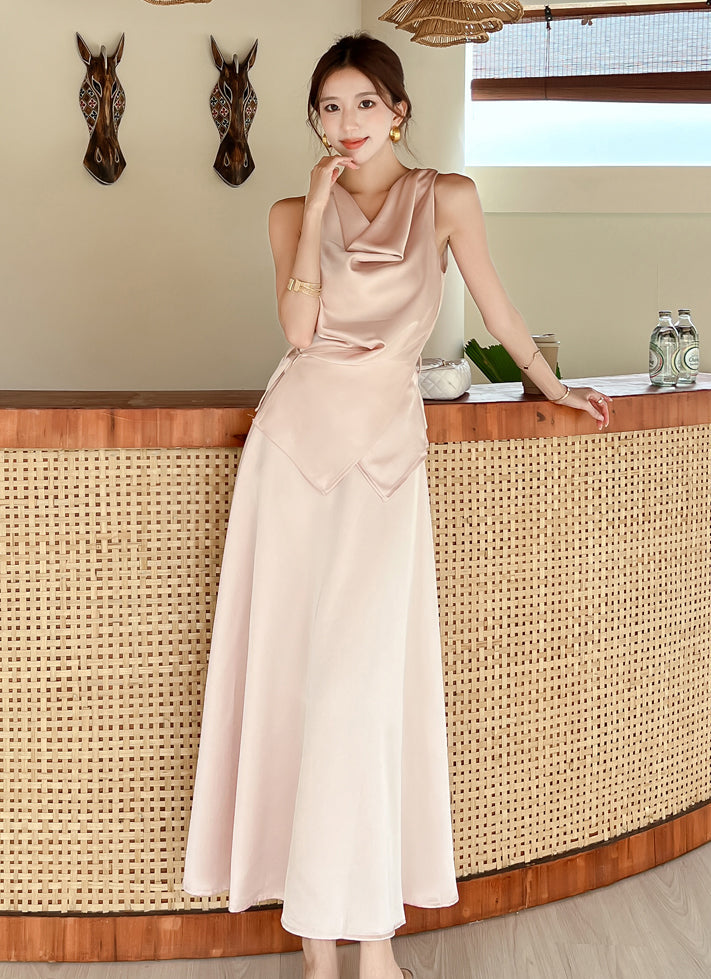 Satin Cowl Top & Maxi Skirt Set