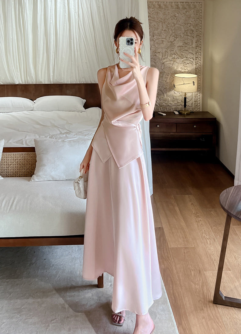 Satin Cowl Top & Maxi Skirt Set