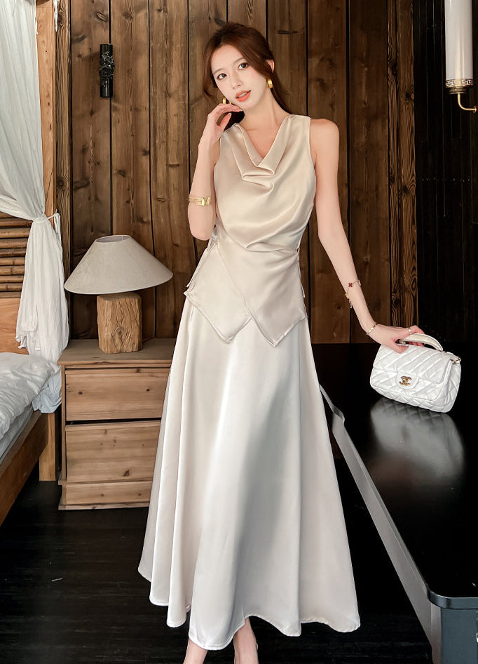 Satin Cowl Top & Maxi Skirt Set