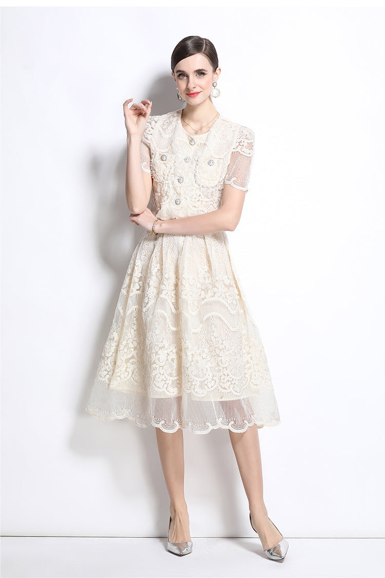 Vintage Floral Lace Two-Piece Button-Up Midi Dress
