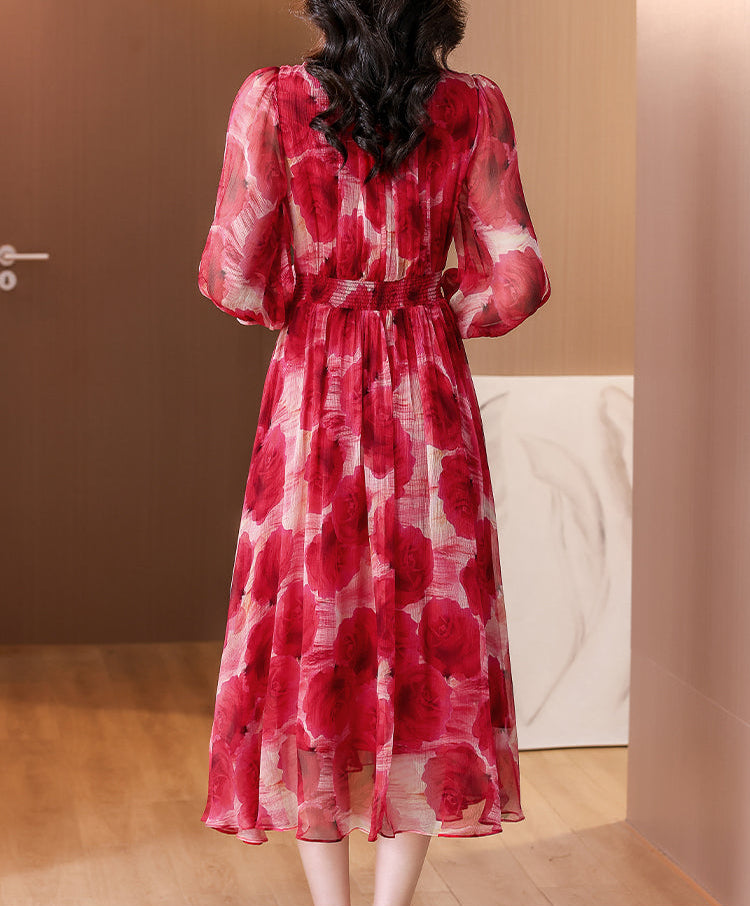 Scarlet Rose Chiffon V-Neck Midi Dress-Plus Size