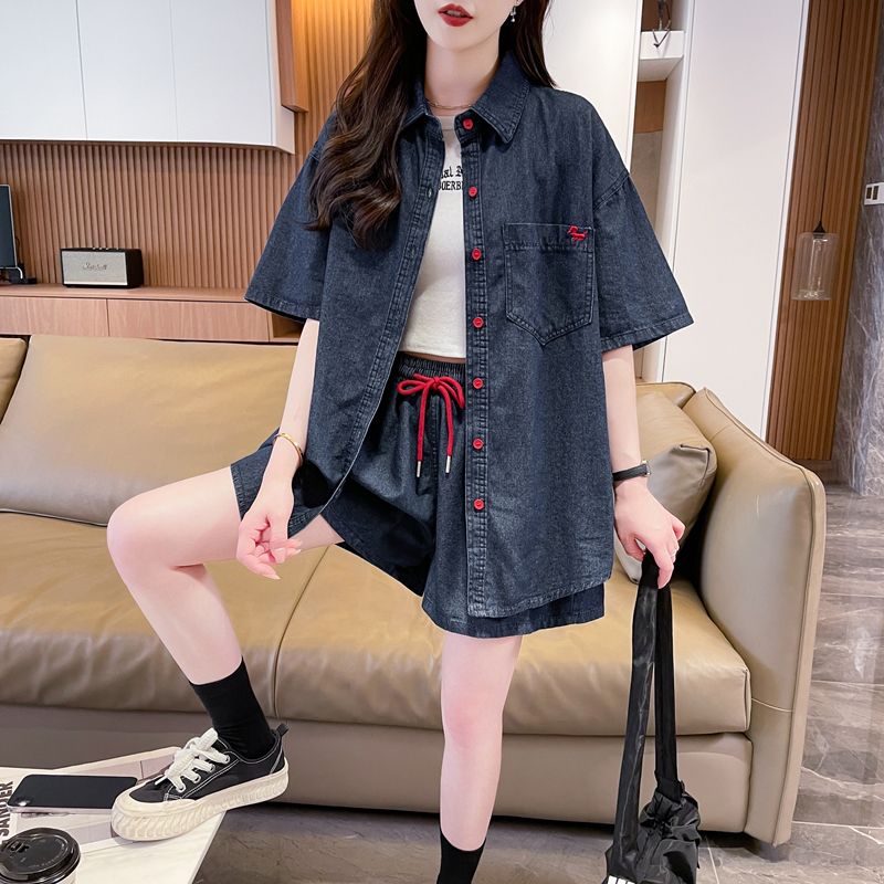 Seoul Loose Fit Denim Shirt & Drawstring Shorts Co-Ord