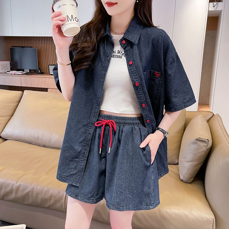 Seoul Loose Fit Denim Shirt & Drawstring Shorts Co-Ord