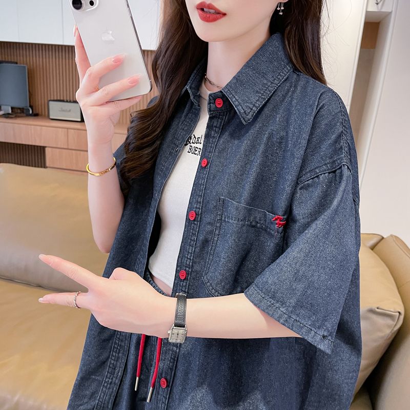 Seoul Loose Fit Denim Shirt & Drawstring Shorts Co-Ord