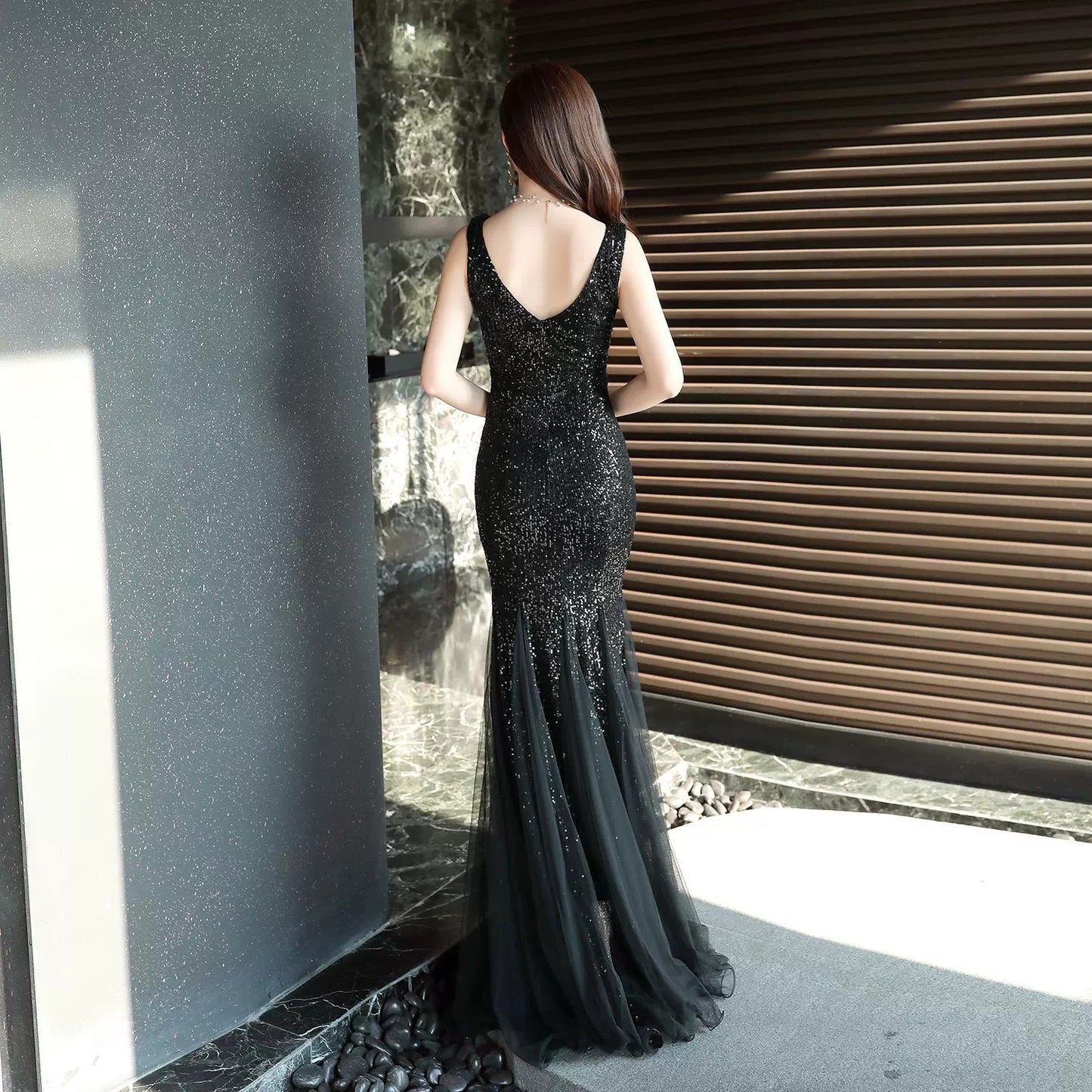 Luxury Sleeveless Sequin Trumpet Dress