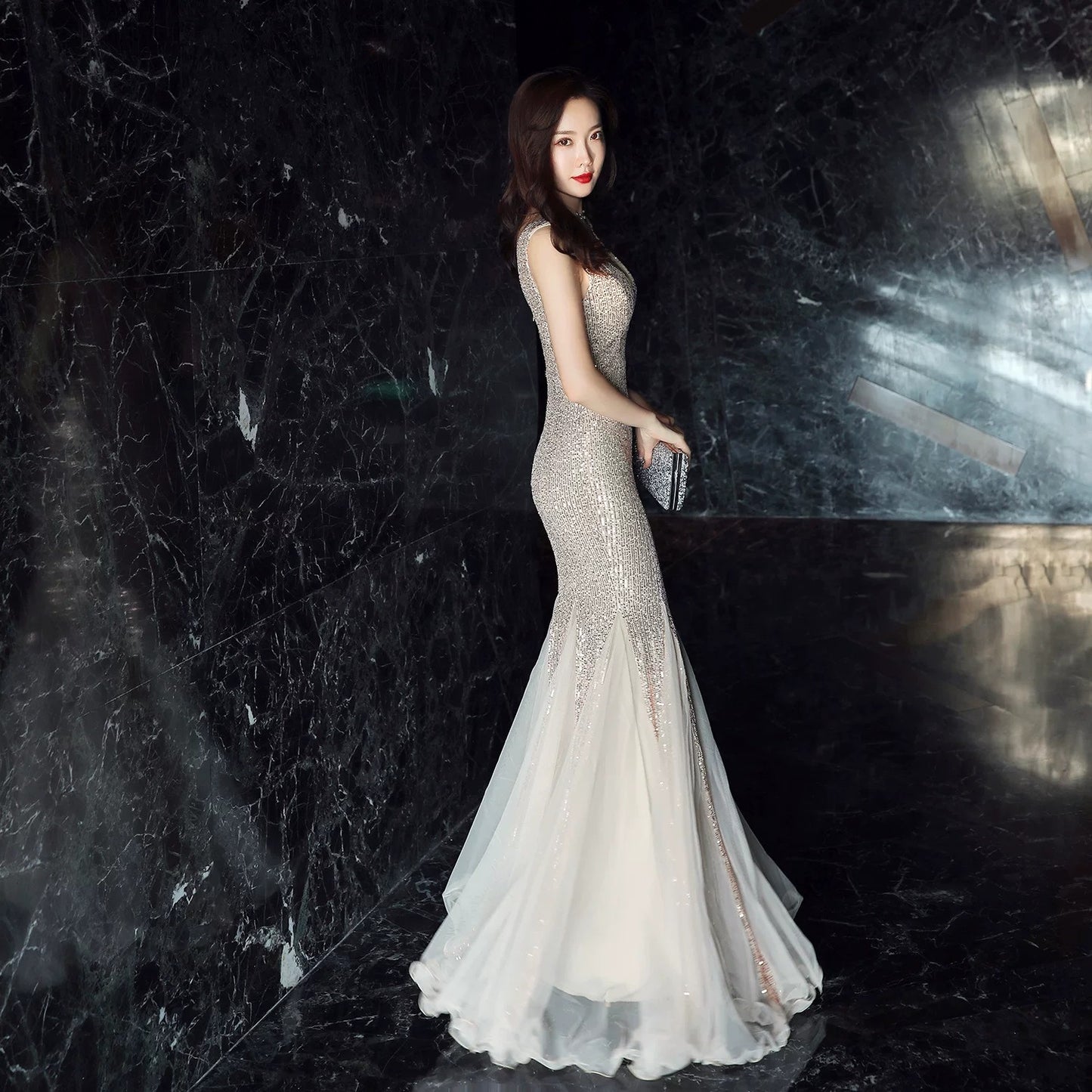Luxury Sleeveless Sequin Trumpet Dress
