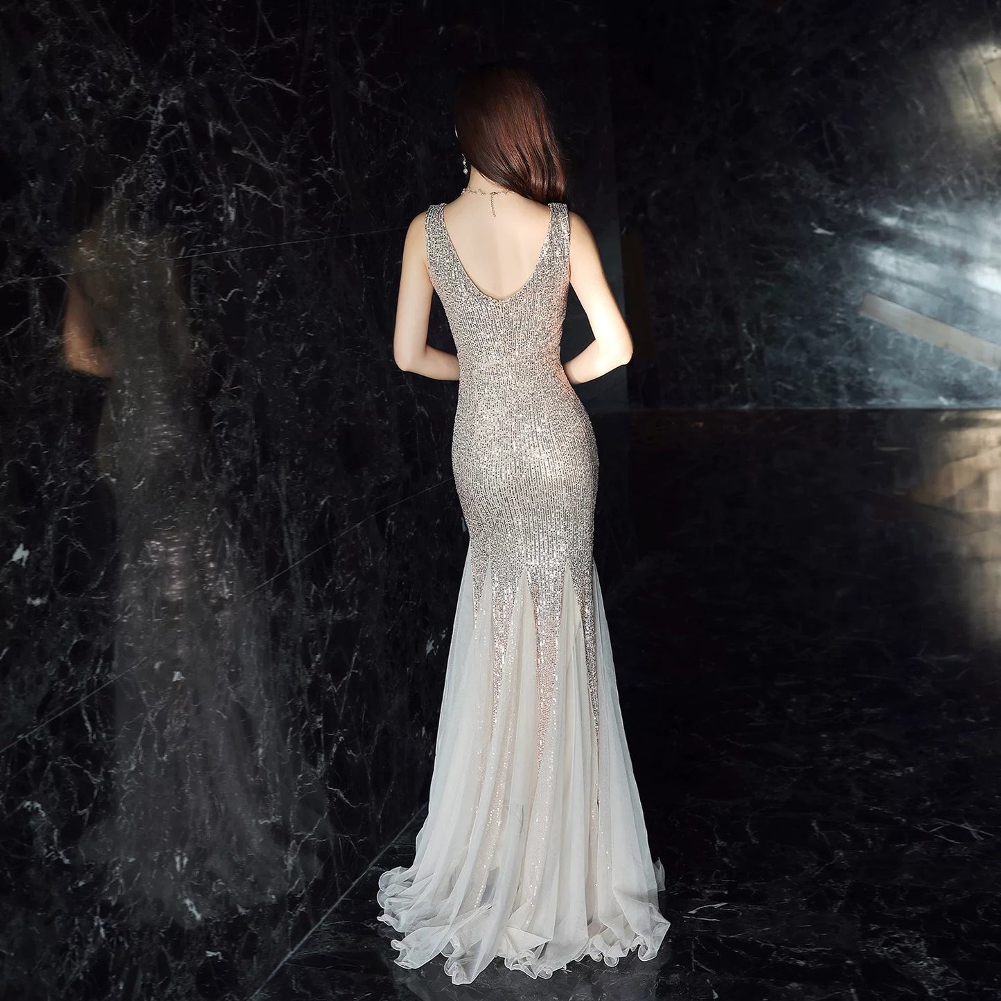 Luxury Sleeveless Sequin Trumpet Dress