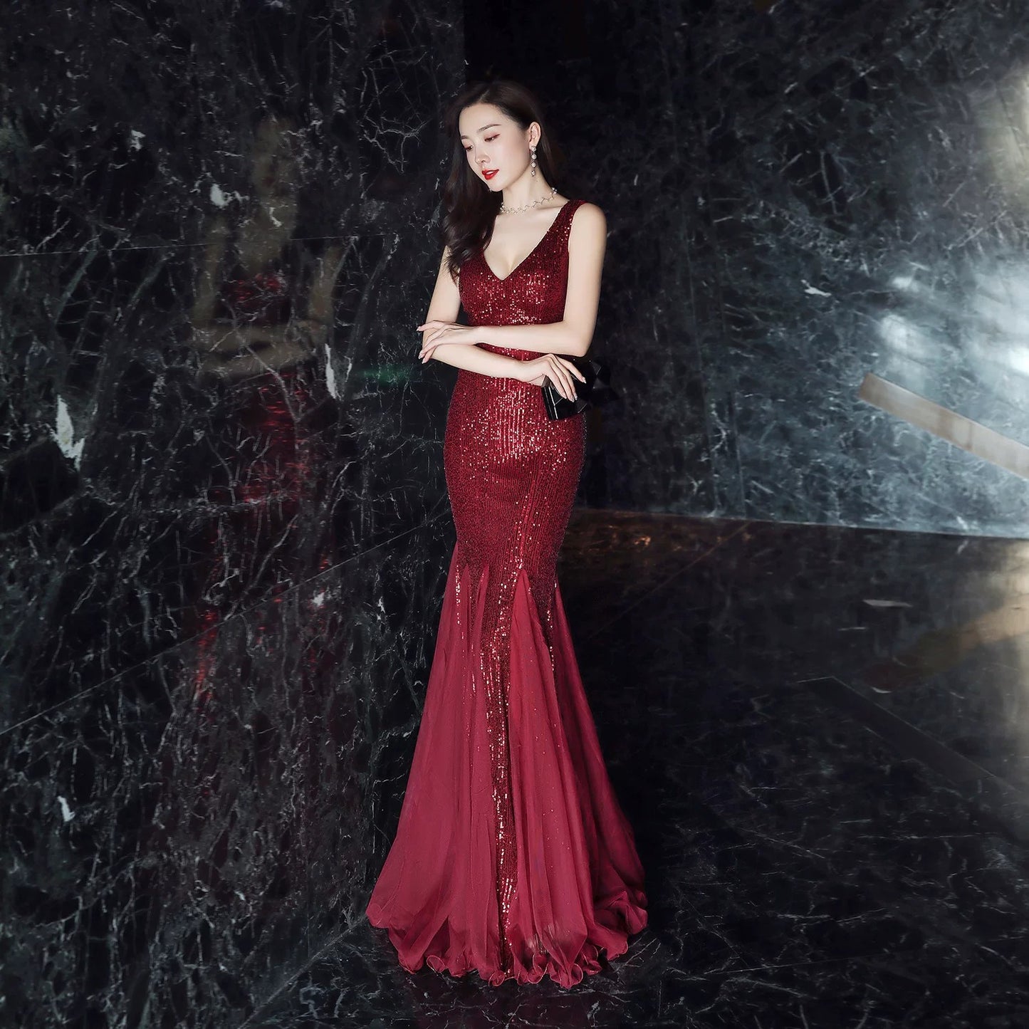 Luxury Sleeveless Sequin Trumpet Dress