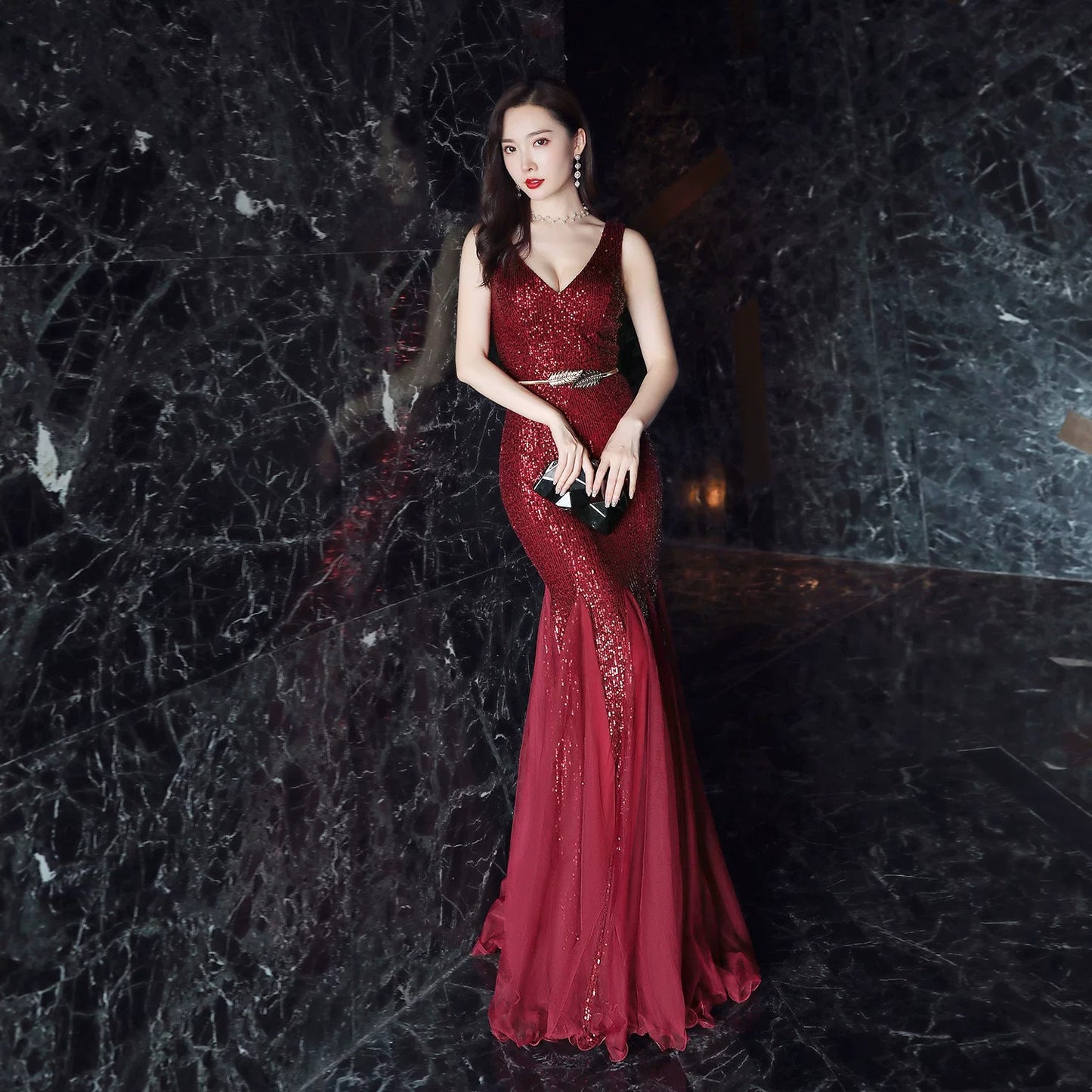 Luxury Sleeveless Sequin Trumpet Dress