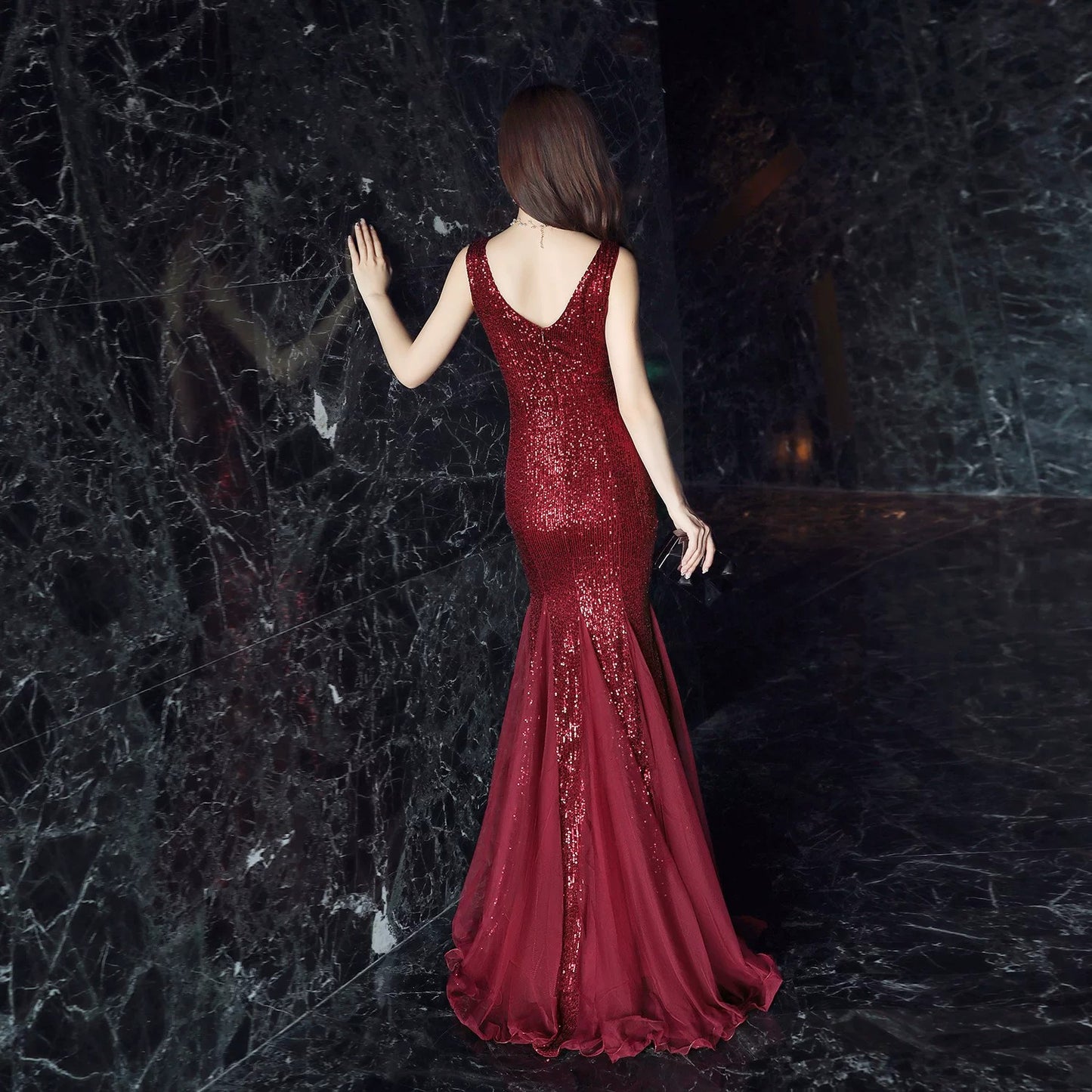 Luxury Sleeveless Sequin Trumpet Dress