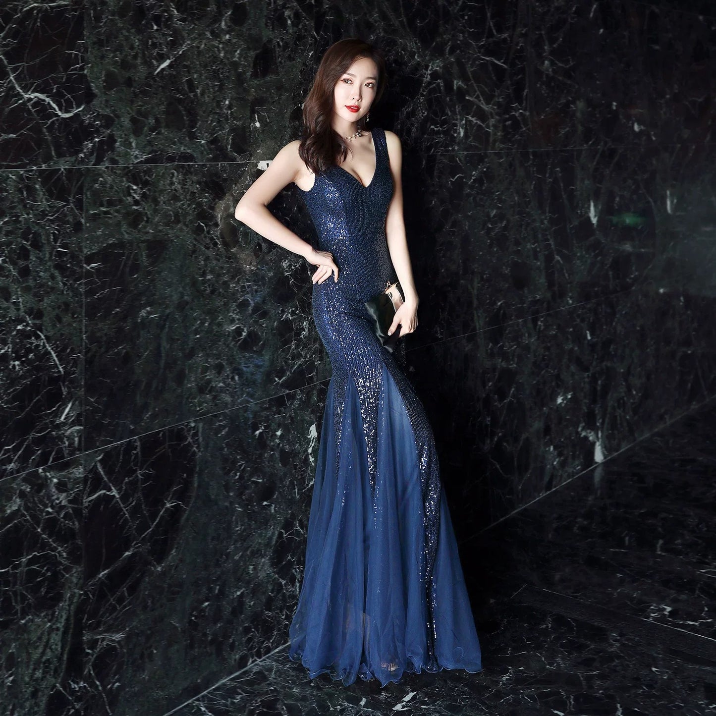 Luxury Sleeveless Sequin Trumpet Dress