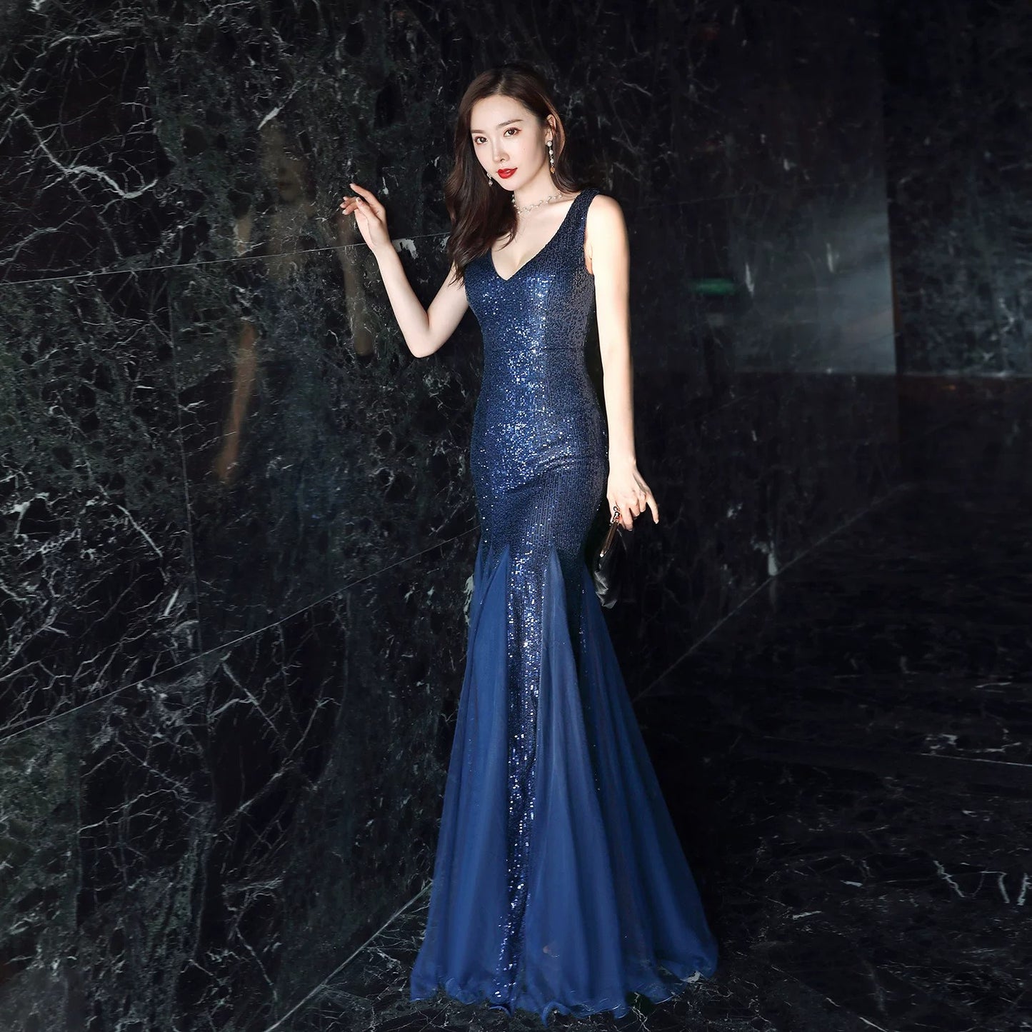 Luxury Sleeveless Sequin Trumpet Dress