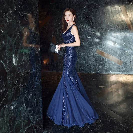 Luxury Sleeveless Sequin Trumpet Dress