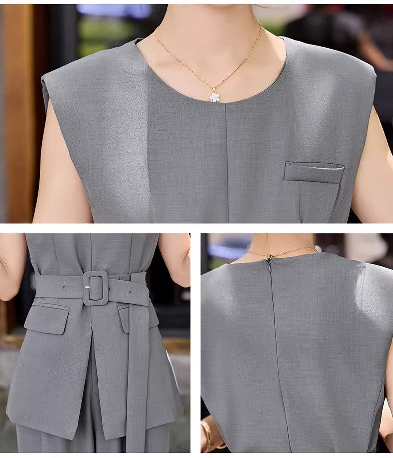 Serene Belted Vest & Wide-Leg Trouser Set