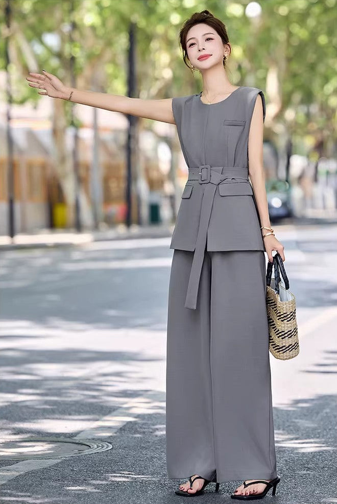 Serene Belted Vest & Wide-Leg Trouser Set