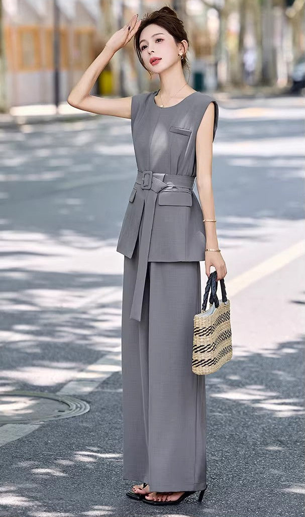 Serene Belted Vest & Wide-Leg Trouser Set