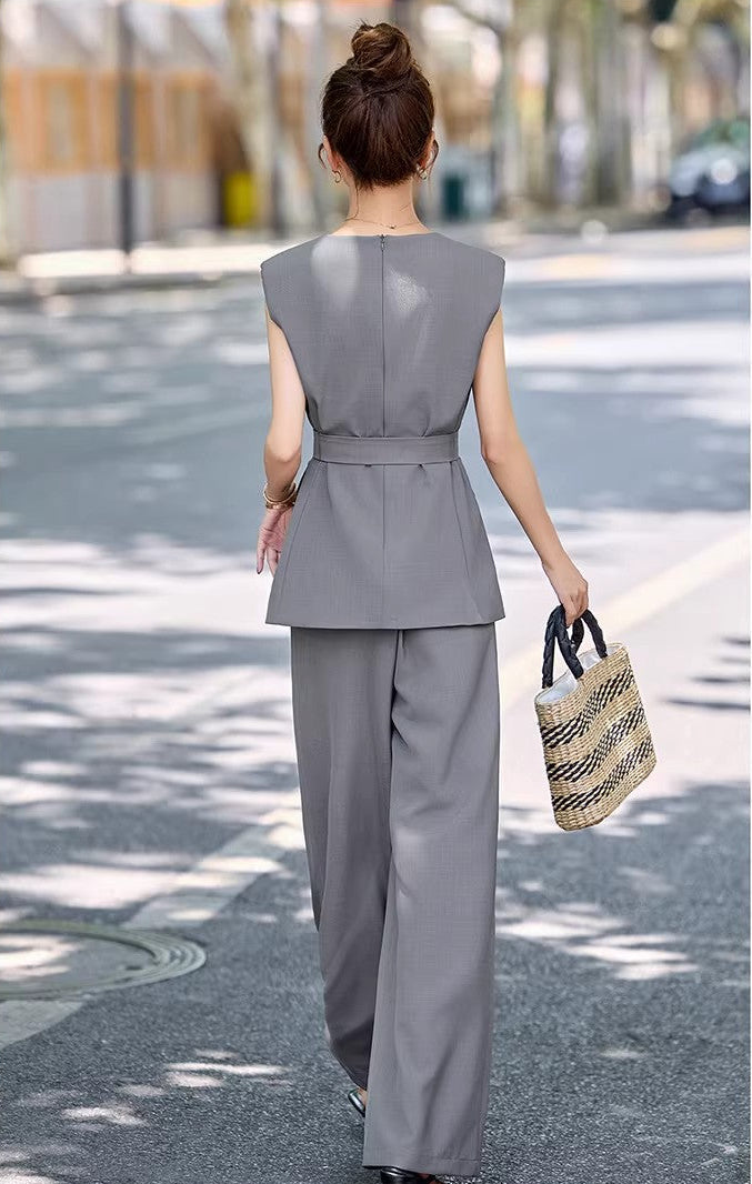 Serene Belted Vest & Wide-Leg Trouser Set