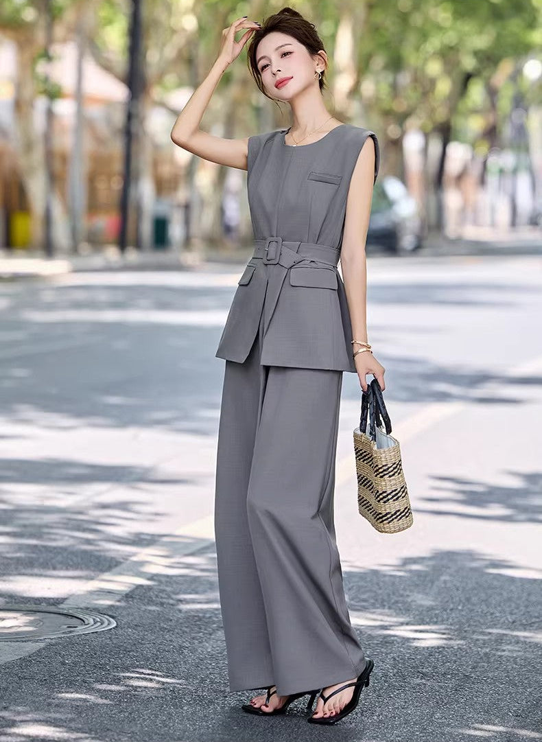 Serene Belted Vest & Wide-Leg Trouser Set