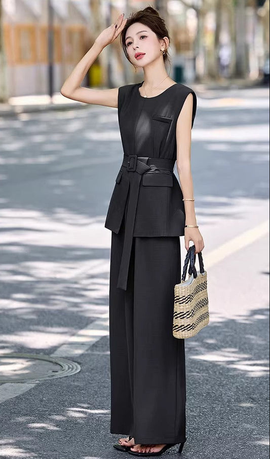 Serene Belted Vest & Wide-Leg Trouser Set