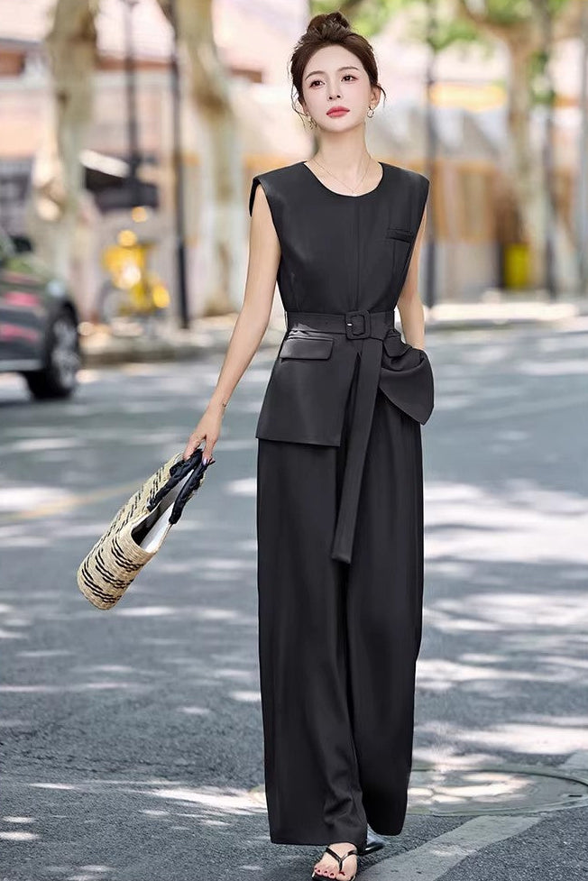 Serene Belted Vest & Wide-Leg Trouser Set