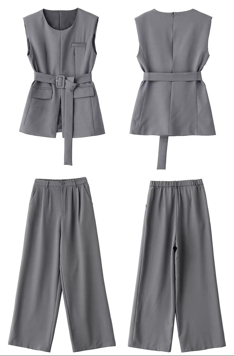 Serene Belted Vest & Wide-Leg Trouser Set