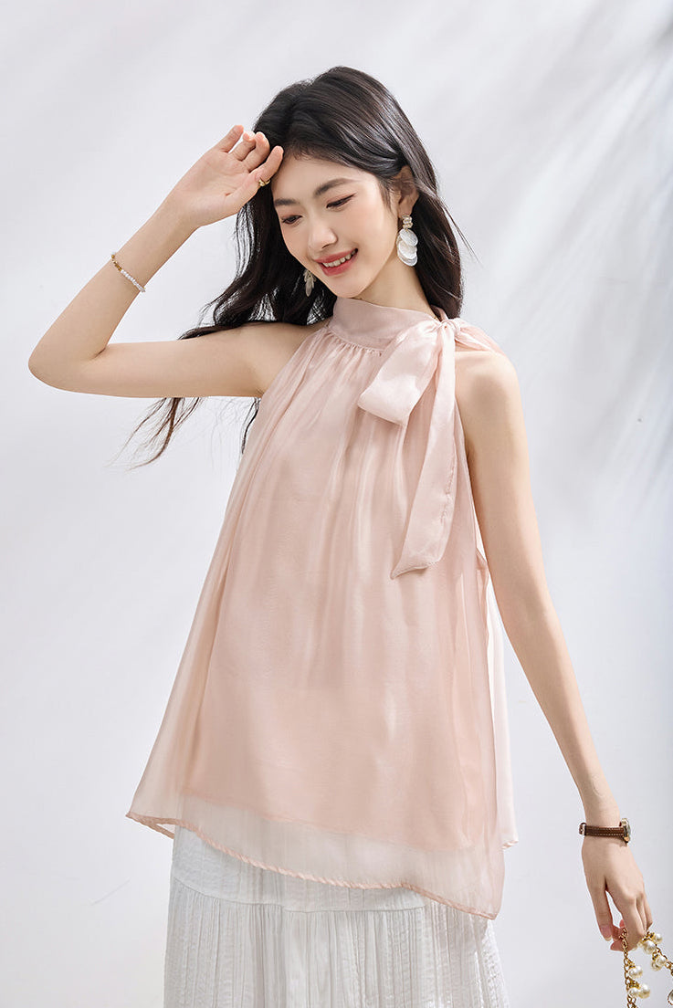Sleeveless Halter Neck Blouse with Side Bow