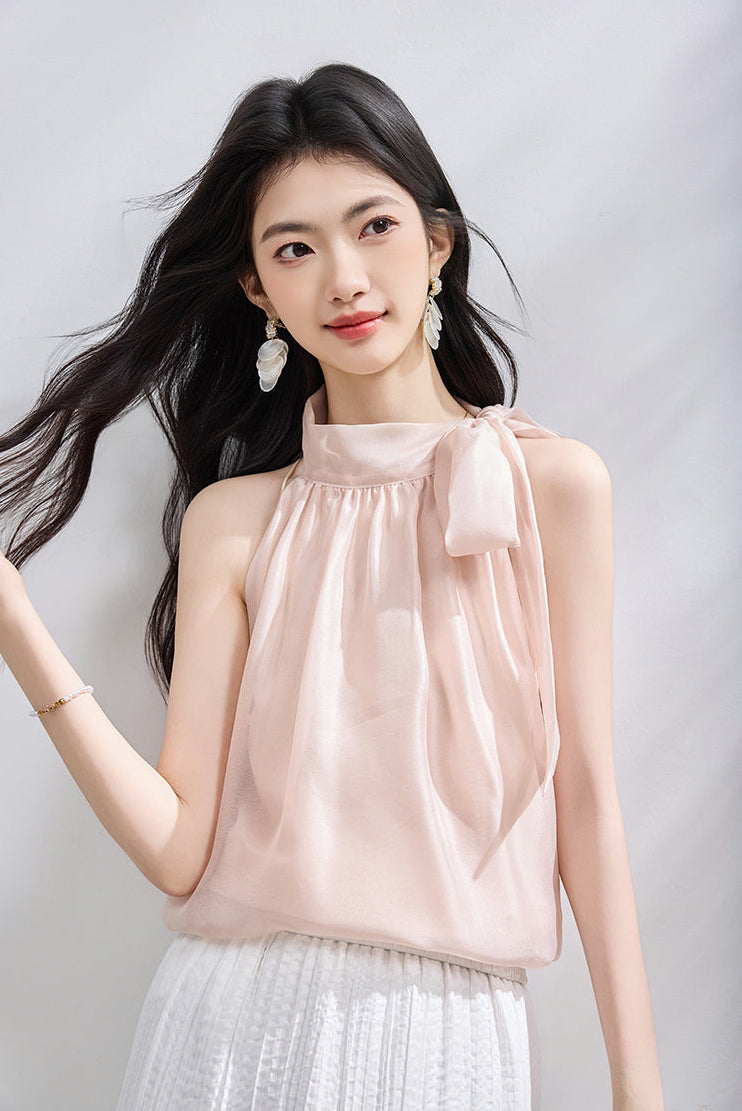 Sleeveless Halter Neck Blouse with Side Bow