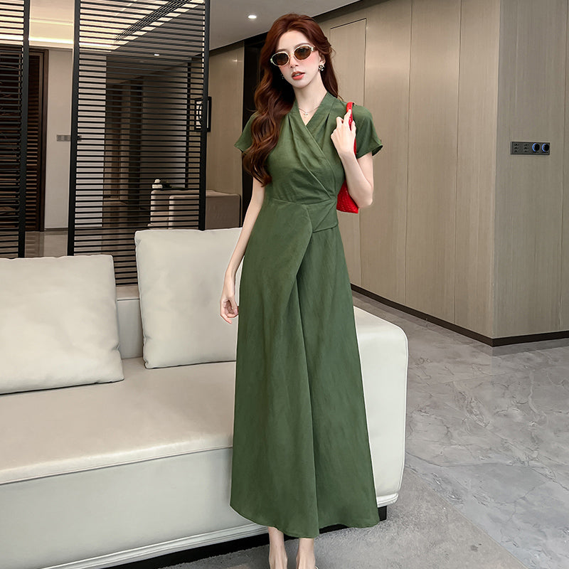 Sleeveless & Short Sleeve Overlap Collar A-Line Maxi Dress for Women