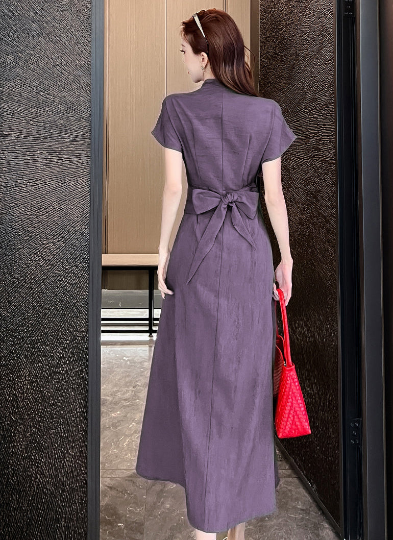 Sleeveless & Short Sleeve Overlap Collar A-Line Maxi Dress for Women
