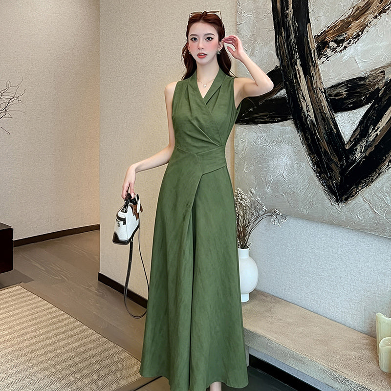 Sleeveless & Short Sleeve Overlap Collar A-Line Maxi Dress for Women