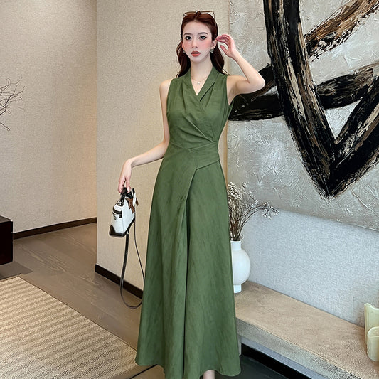 Sleeveless & Short Sleeve Overlap Collar A-Line Maxi Dress for Women