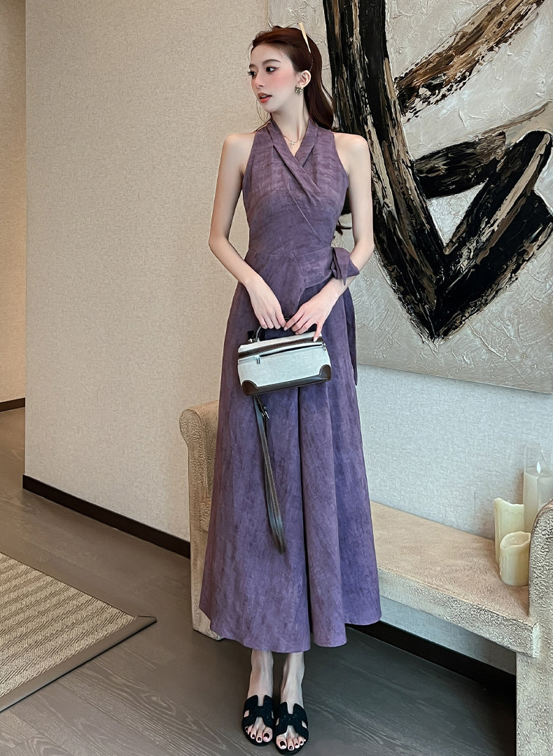 Sleeveless & Short Sleeve Overlap Collar A-Line Maxi Dress for Women