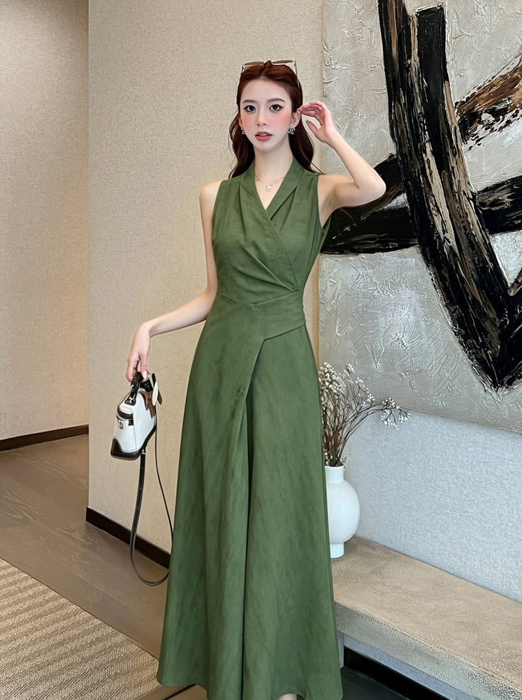 Sleeveless & Short Sleeve Overlap Collar A-Line Maxi Dress for Women