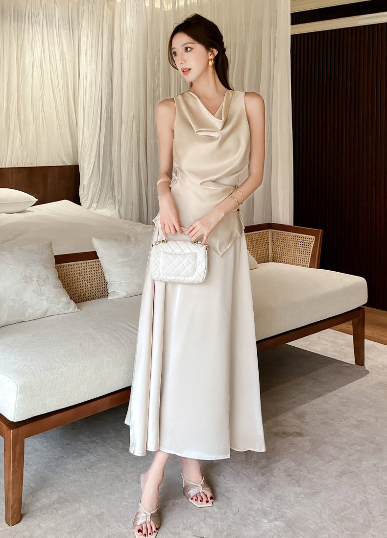Satin Cowl Top & Maxi Skirt Set