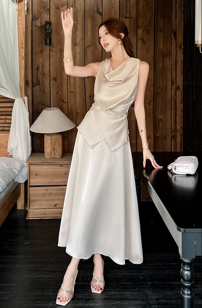Satin Cowl Top & Maxi Skirt Set