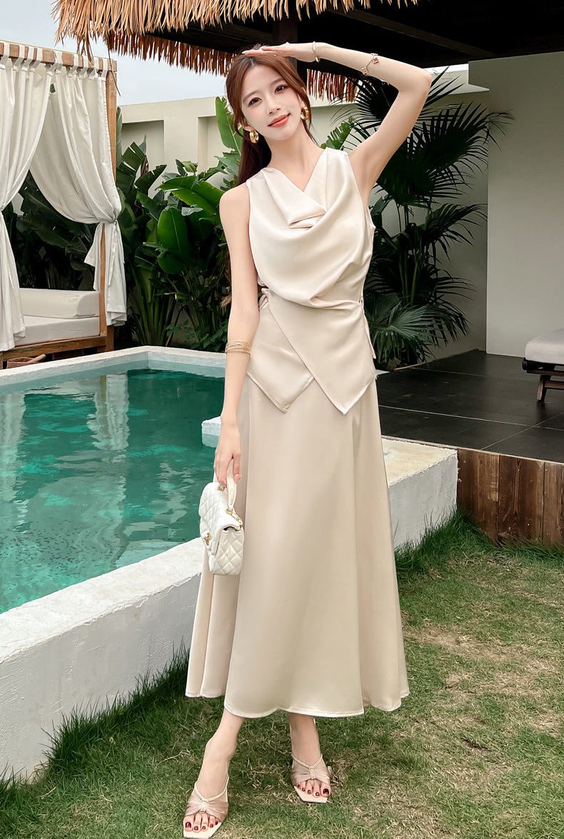 Satin Cowl Top & Maxi Skirt Set