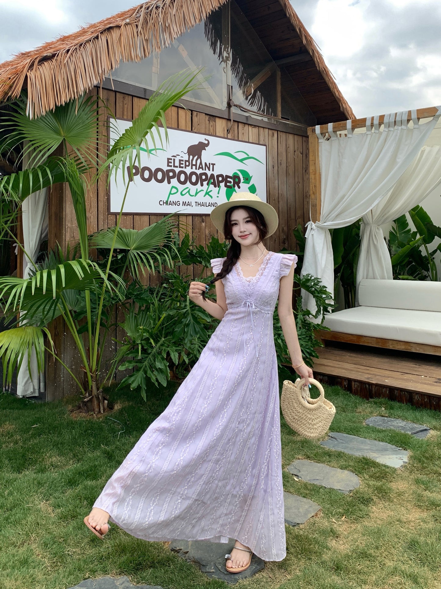 Fairycore Pastle Purple Flutter Sleeveless -Trim Maxi Dress