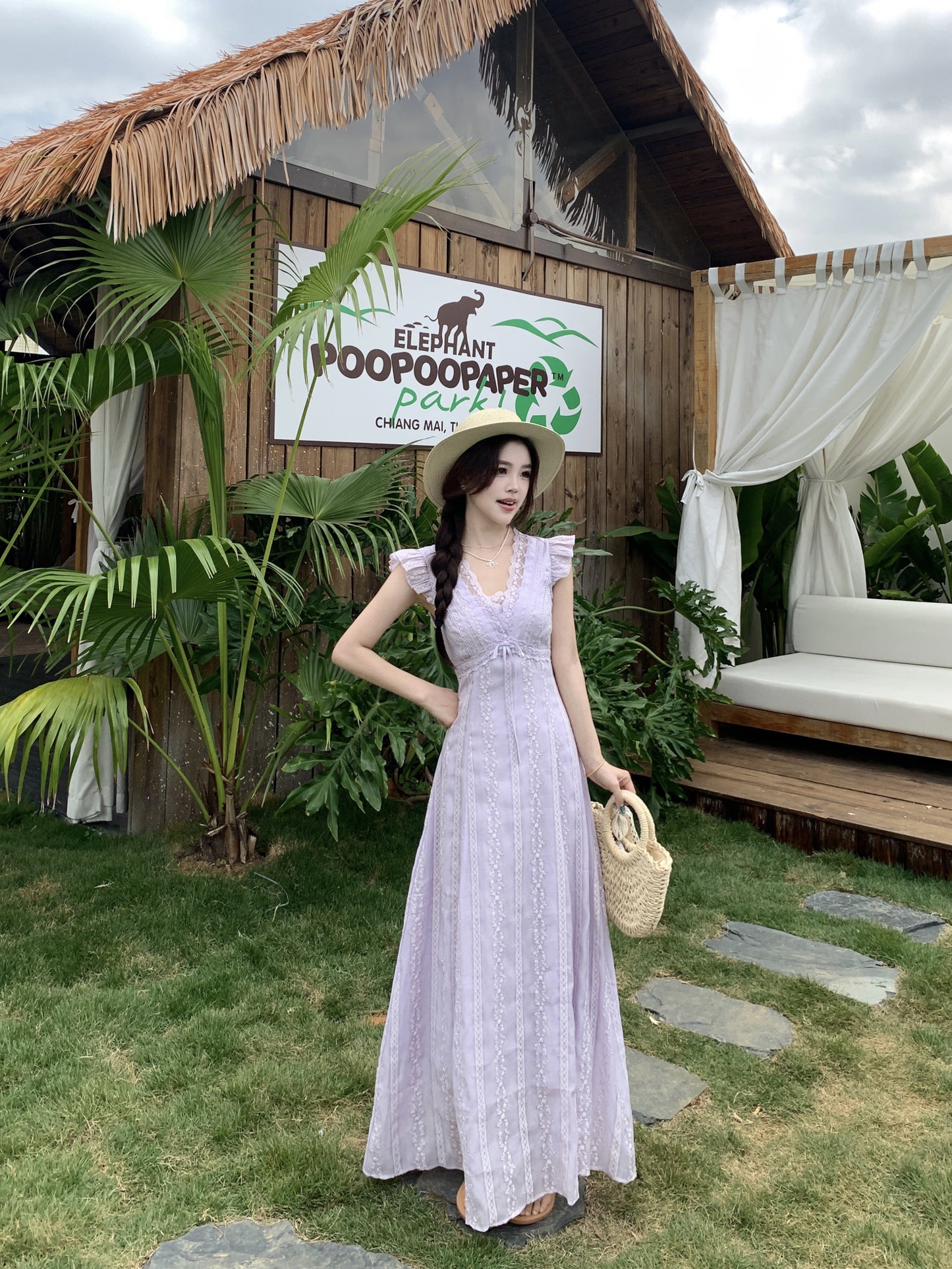 Fairycore Pastle Purple Flutter Sleeveless -Trim Maxi Dress