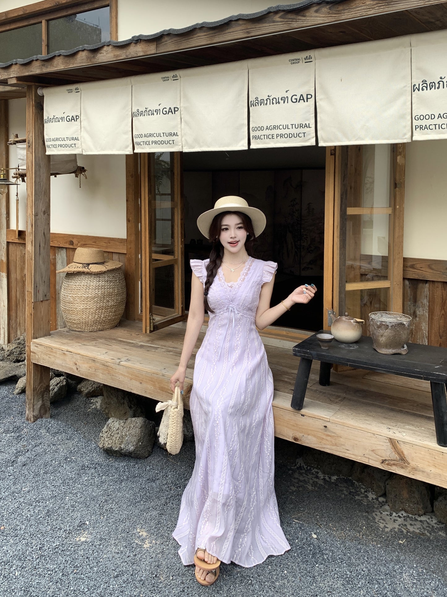 Fairycore Pastle Purple Flutter Sleeveless -Trim Maxi Dress