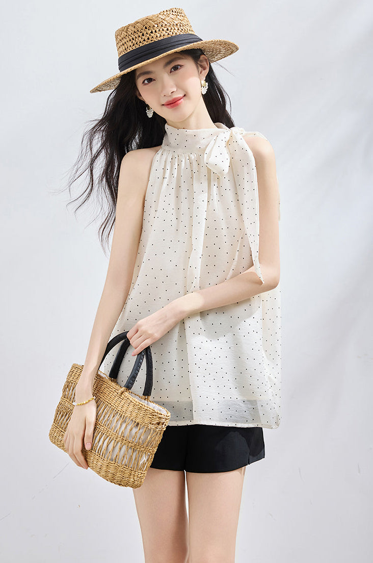 Sleeveless Halter Neck Blouse with Side Bow