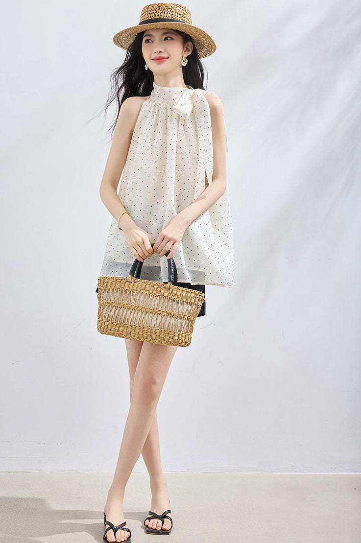 Sleeveless Halter Neck Blouse with Side Bow