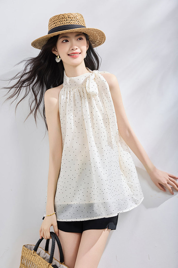 Sleeveless Halter Neck Blouse with Side Bow