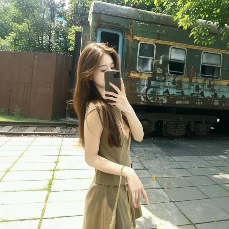 Sleeveless Khaki Criss-Cross Waist Pleated Dress