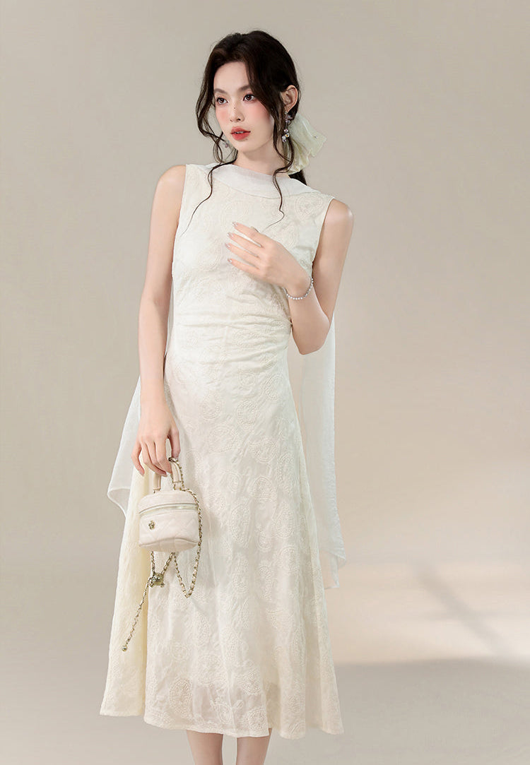 Sleeveless Mock Neck Bow A-Line Dress